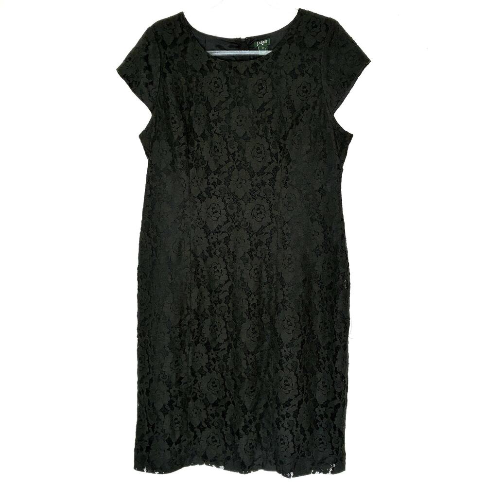 J. Crew Factory Black Lace Cap Sleeve Sheath Dress Womens 14